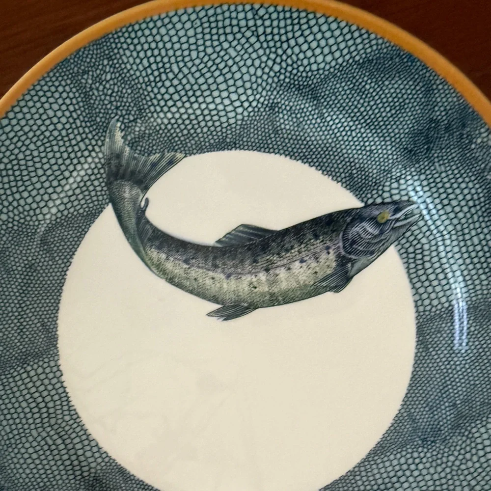 Williams Sonoma 4 English Angler Fish Plate Salmon Trout Bass Cod Made England